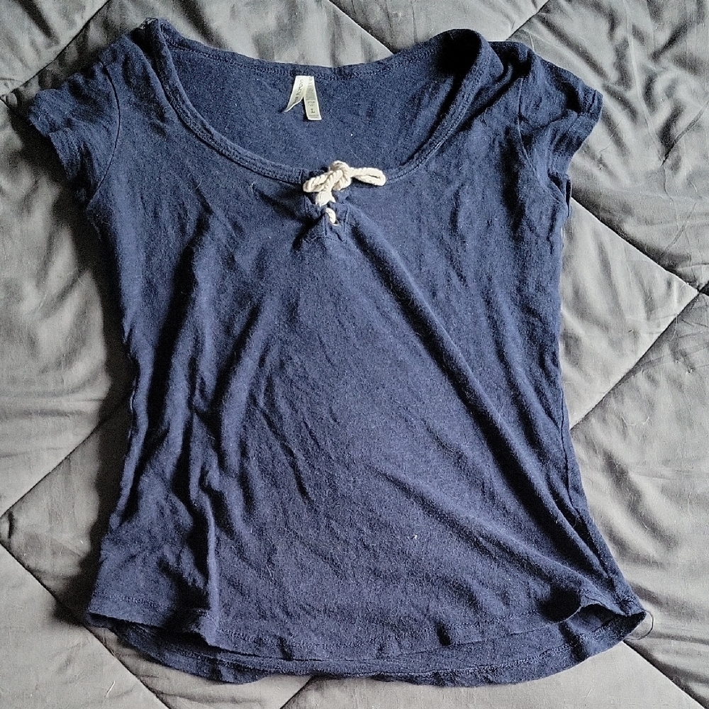 Color Story Navy Short Sleeve Top with Knot Accent